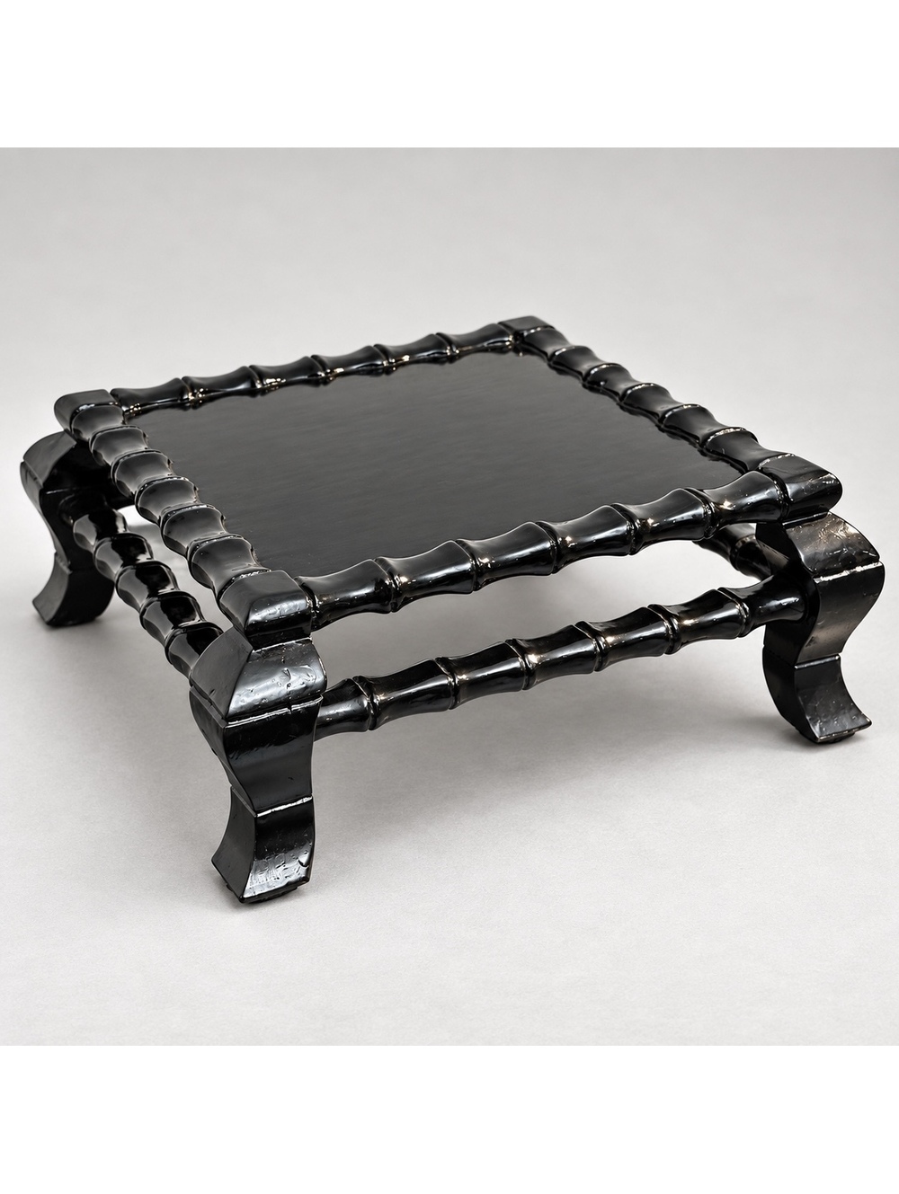 Black Lacquer Faux Bamboo Low Display Table Plant Stand Chinoiserie 13.5”